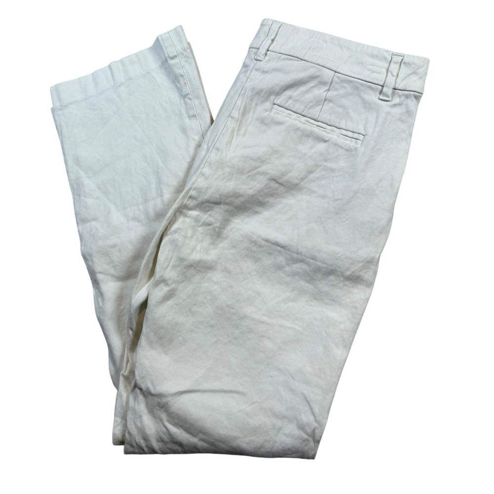 J Jill Linen Stretch Pants Women Beige Cropped Flare Leg Size 10